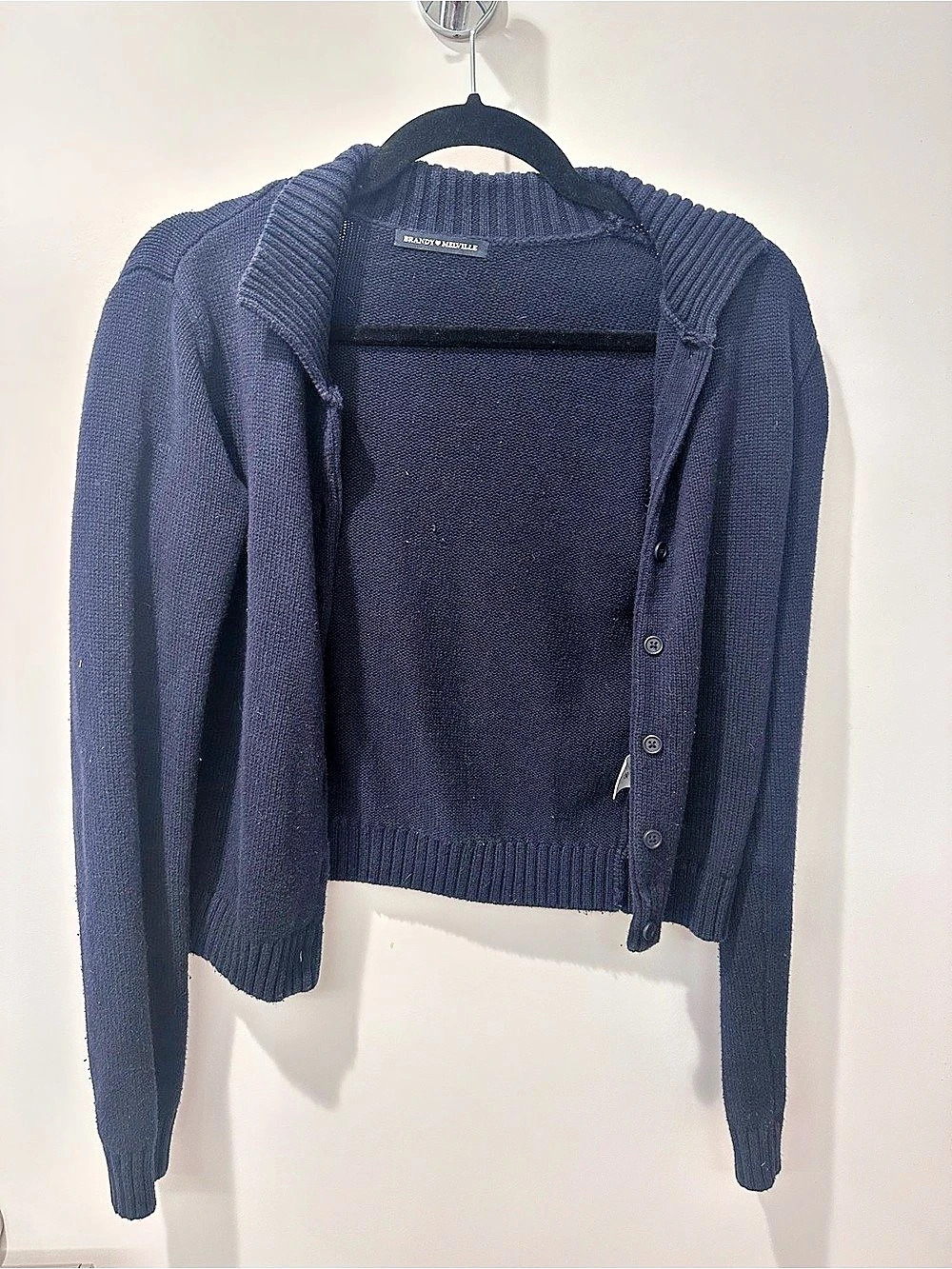 Brandy Melville Navy Cropped Collared Cardigan